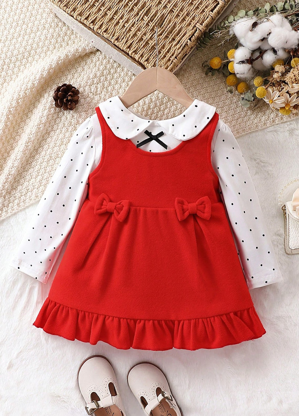 Красный летний комплект (лонгслив, сарафан) SHEIN