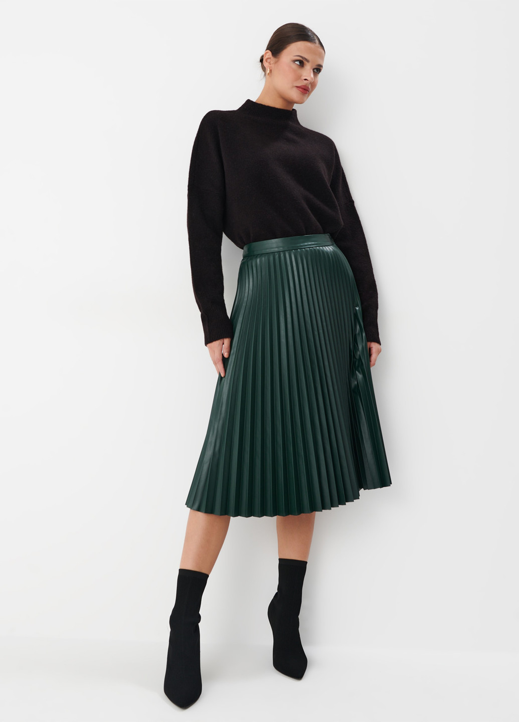 Темно-зеленая кэжуал, вечерний однотонная юбка Mohito плиссе