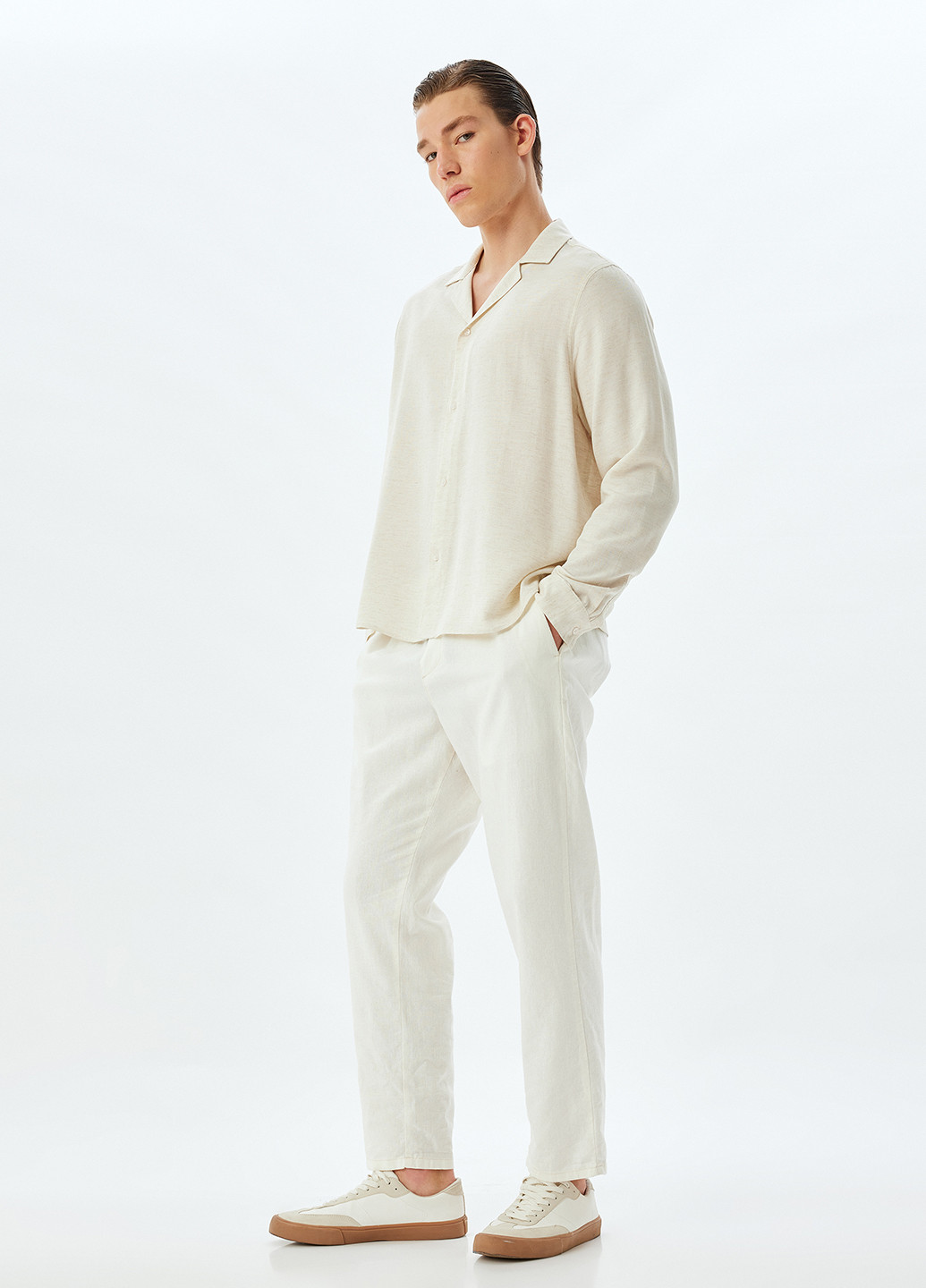 Светло-бежевая классическая, кэжуал рубашка меланж KOTON