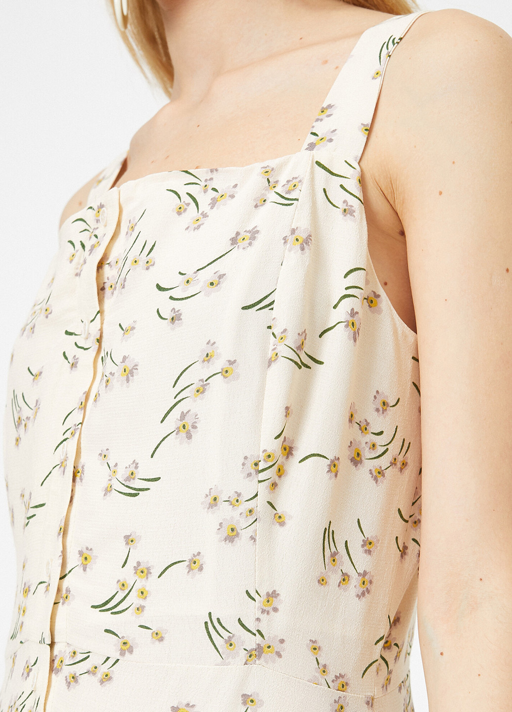 Молочное кэжуал платье годе KOTON с цветочным принтом