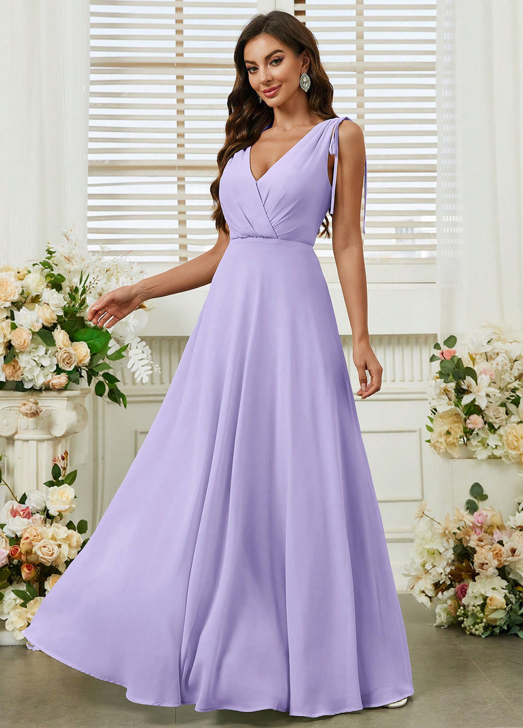 Фиолетовое праздничный, вечернее платье на запах, с открытой спиной, а-силуэт SHEIN однотонное