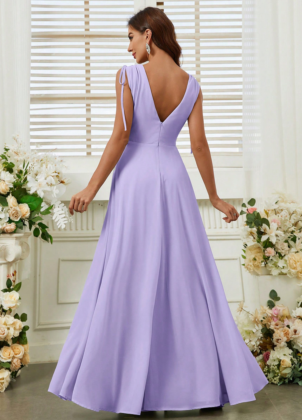 Фиолетовое праздничный, вечернее платье на запах, с открытой спиной, а-силуэт SHEIN однотонное