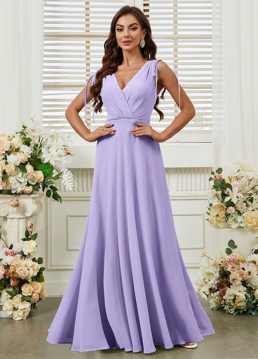 Фиолетовое праздничный, вечернее платье на запах, с открытой спиной, а-силуэт SHEIN однотонное