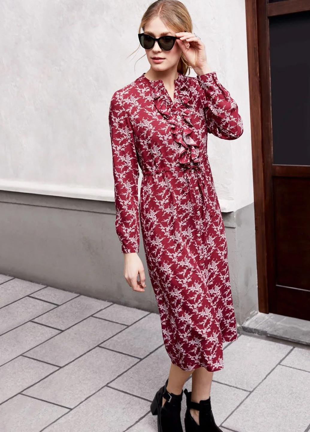 Темно-бордова кежуал сукня сукня-сорочка Esmara з квітковим принтом