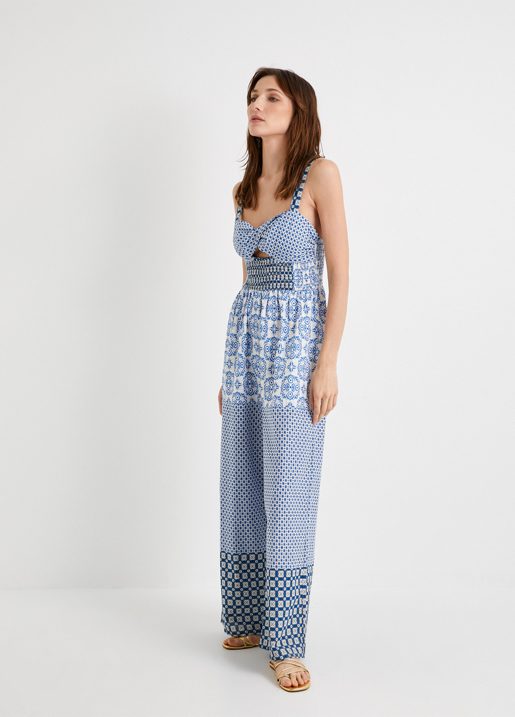 Комбинезон KOTON комбинезон-брюки абстрактный синий кэжуал хлопок, лен