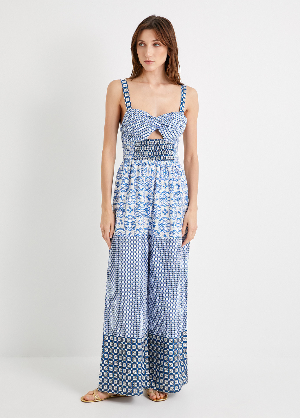 Комбинезон KOTON комбинезон-брюки абстрактный синий кэжуал хлопок, лен