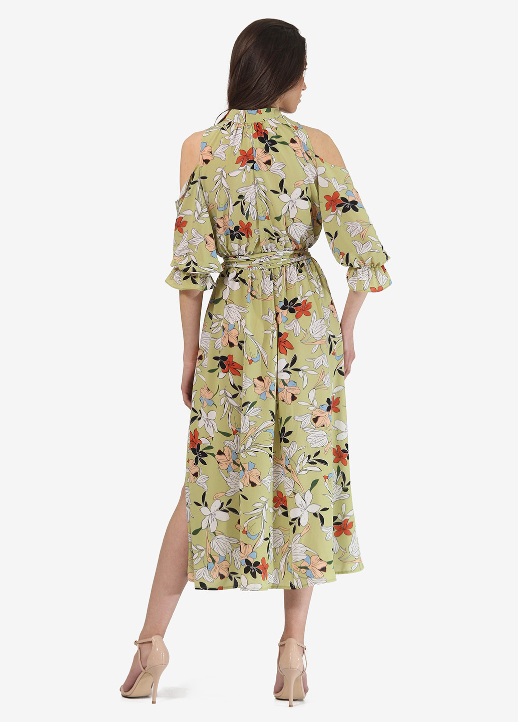 Фисташковое кэжуал платье на запах Lila Kass с цветочным принтом