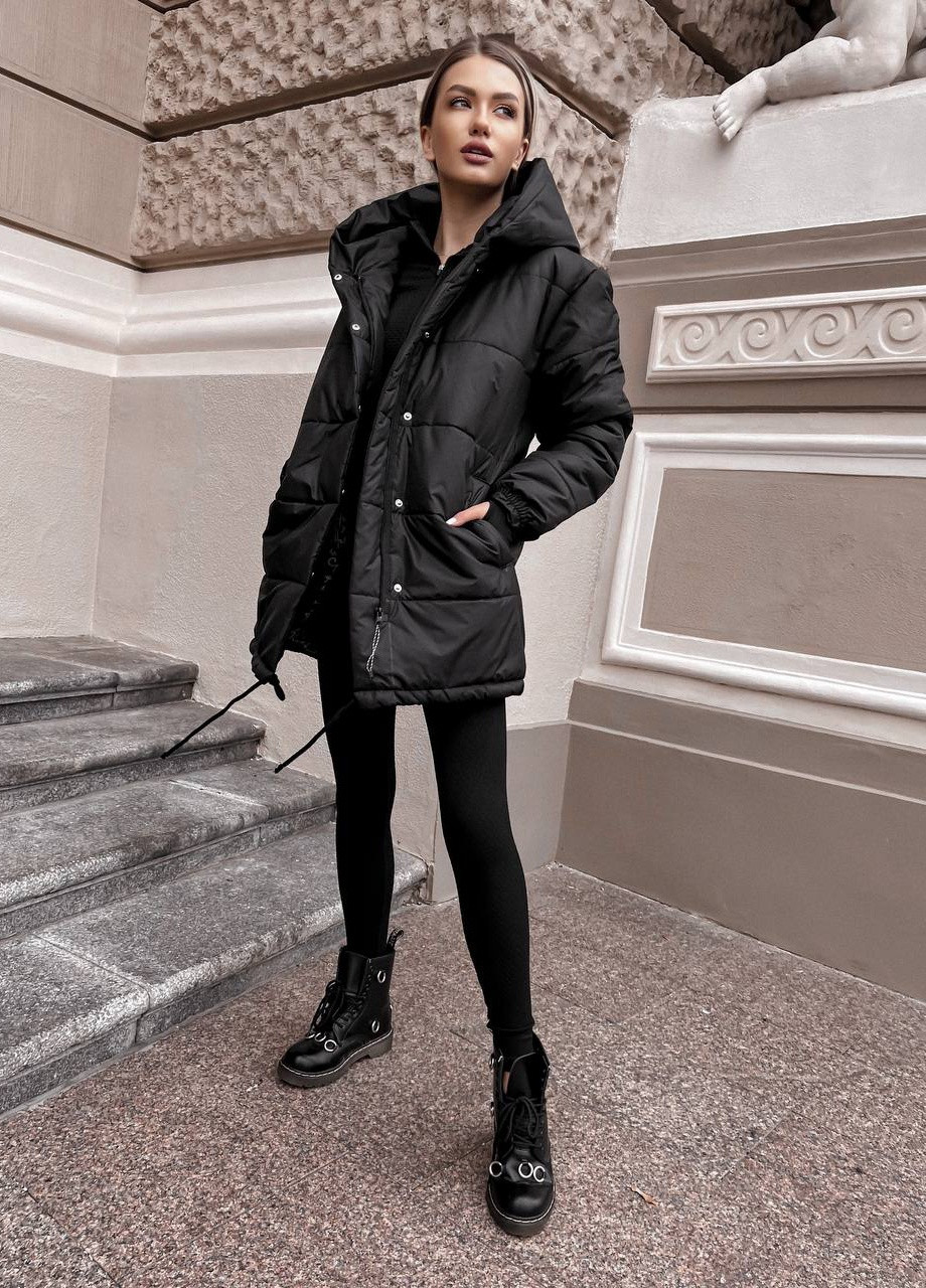 Чорна зимня куртка зимова вільна popluzhnaya