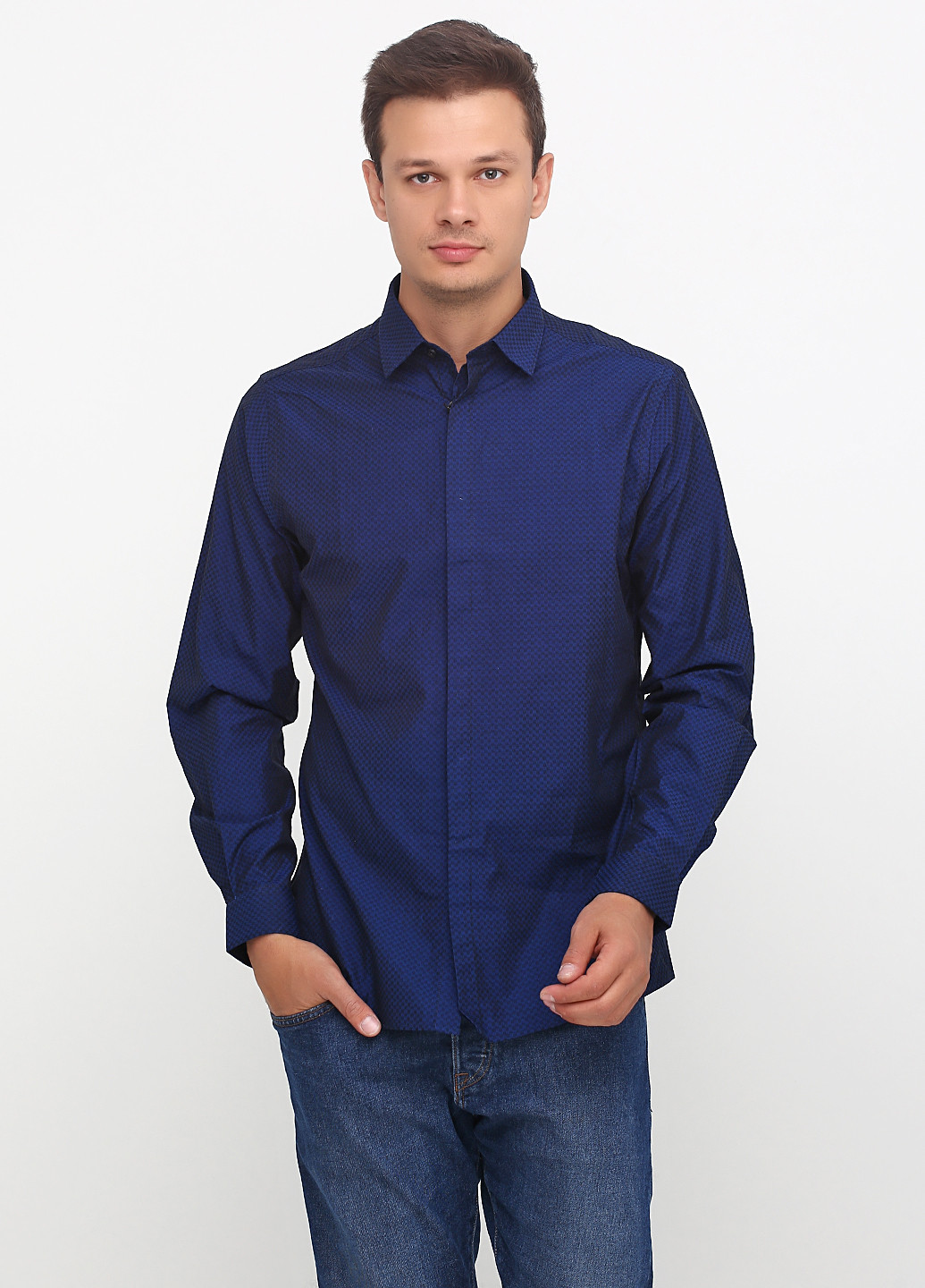 Синяя кэжуал рубашка с геометрическим узором LH с длинным рукавом