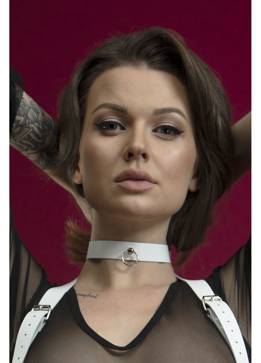 Чокер с колечком для поводка - Choker белый, натуральная кожа Feral Feelings (255690861)