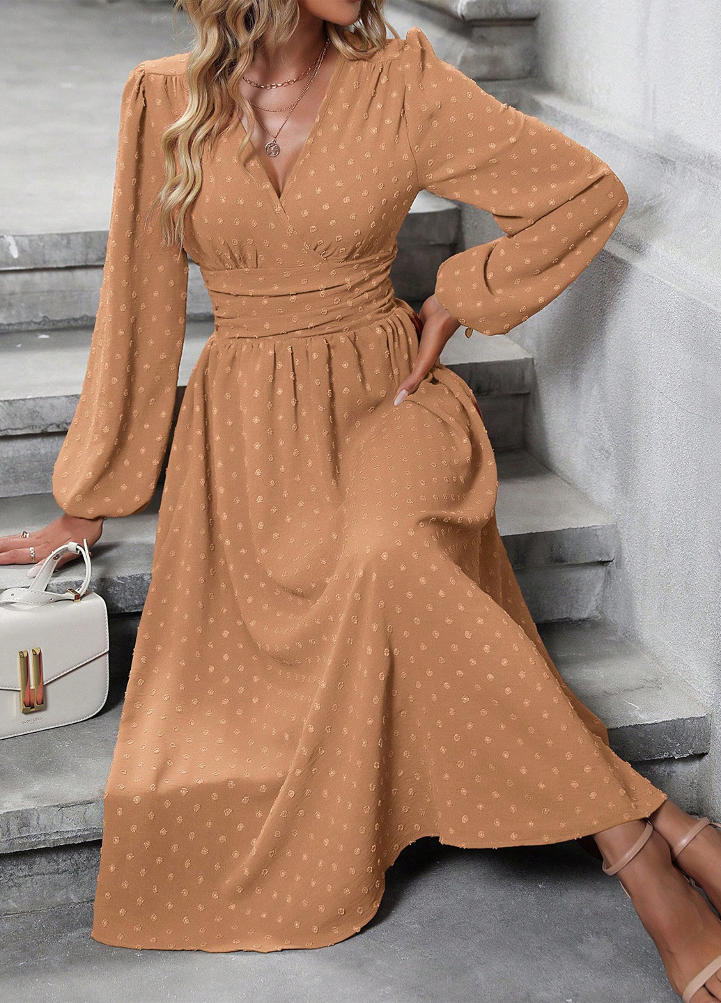 Оливкова (хакі) кежуал сукня на запах SHEIN однотонна