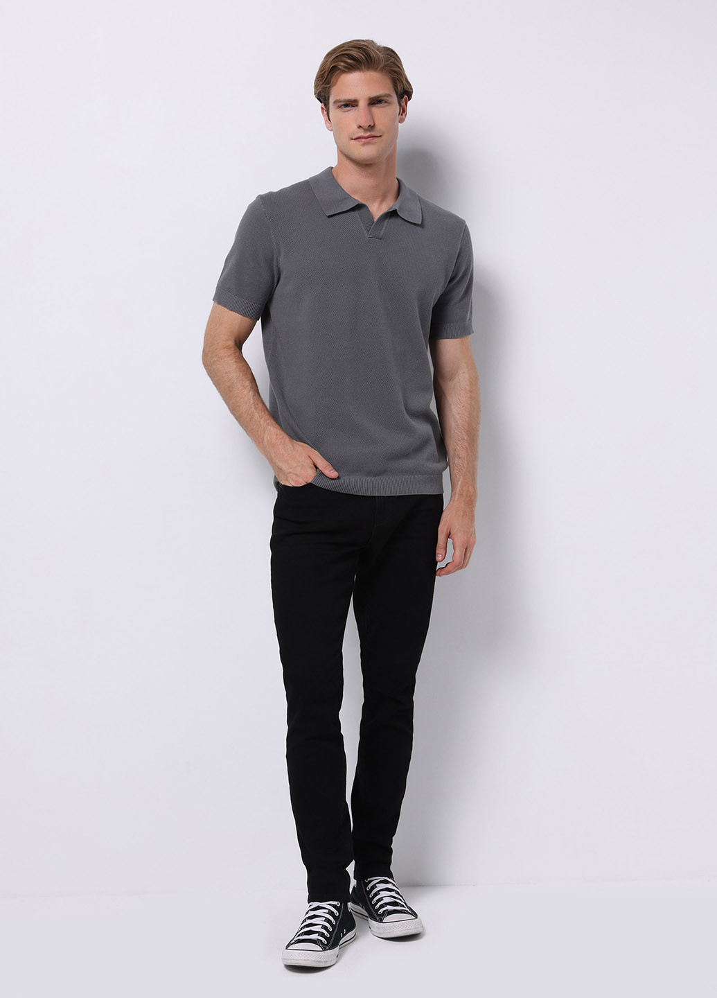 Серая футболка-поло для мужчин Colin's однотонная