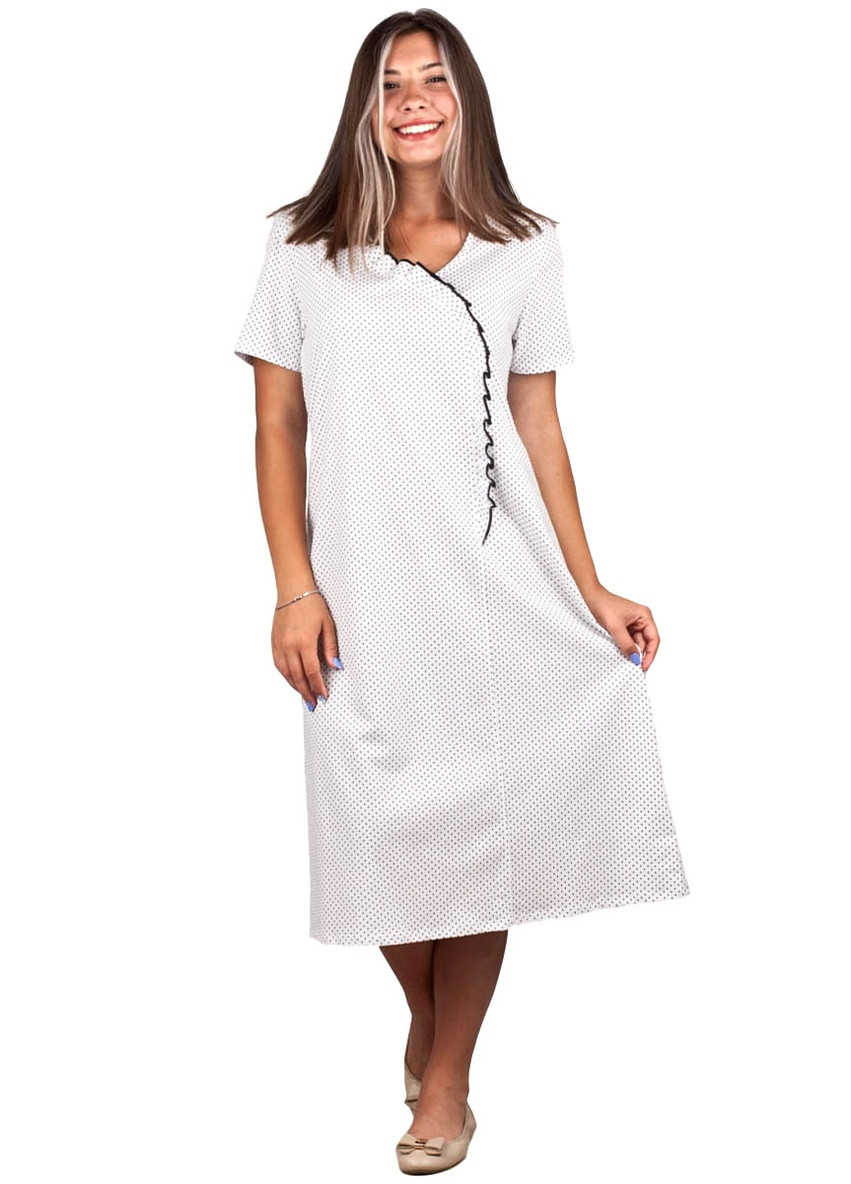Жіноча сорочка з коротким рукавом Пані Яновська СР-01-02 горошок чорно-біла домашня кулір