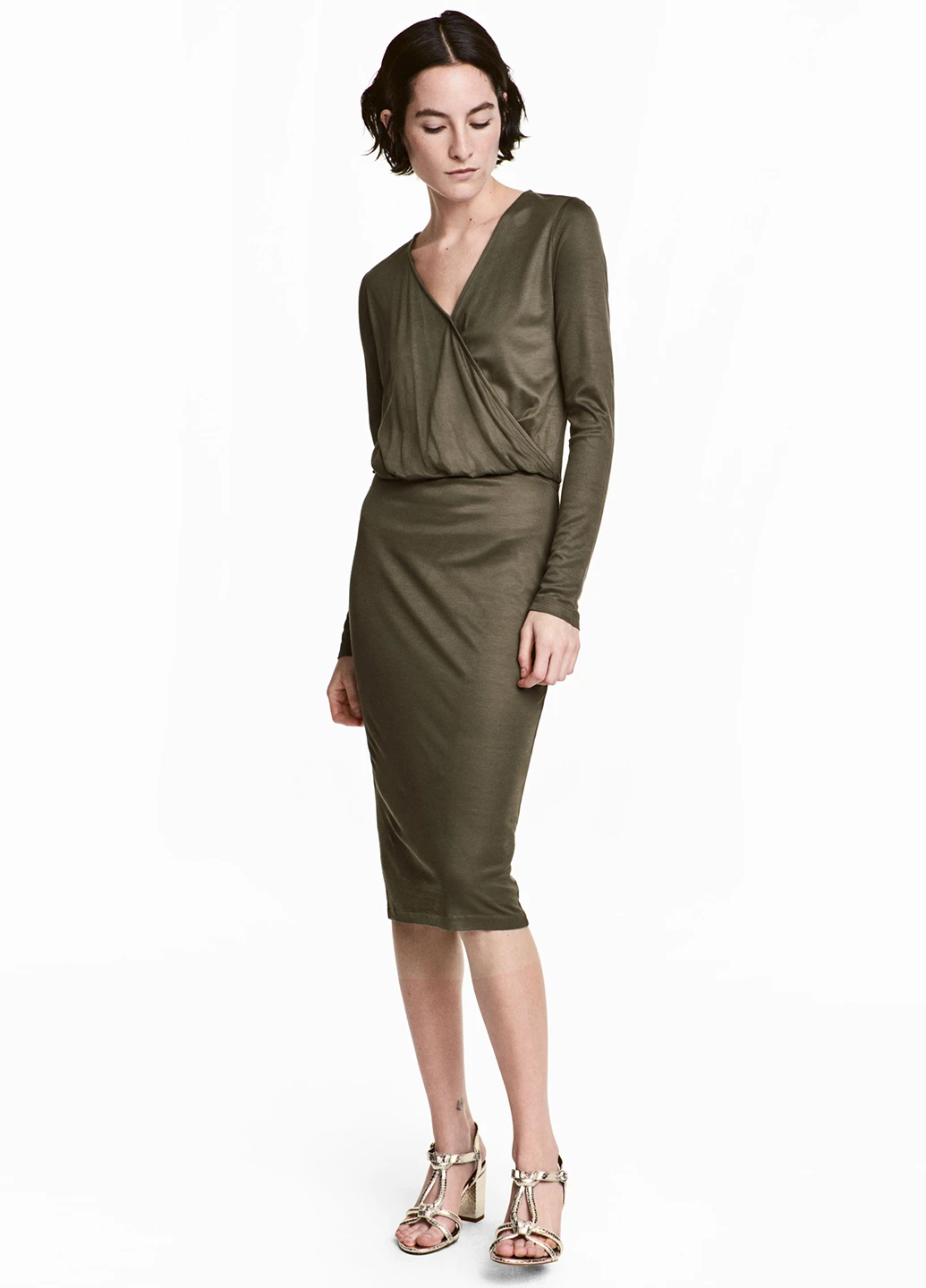 Оливкова сукня демісезон,темно-зелений, H&M однотонна