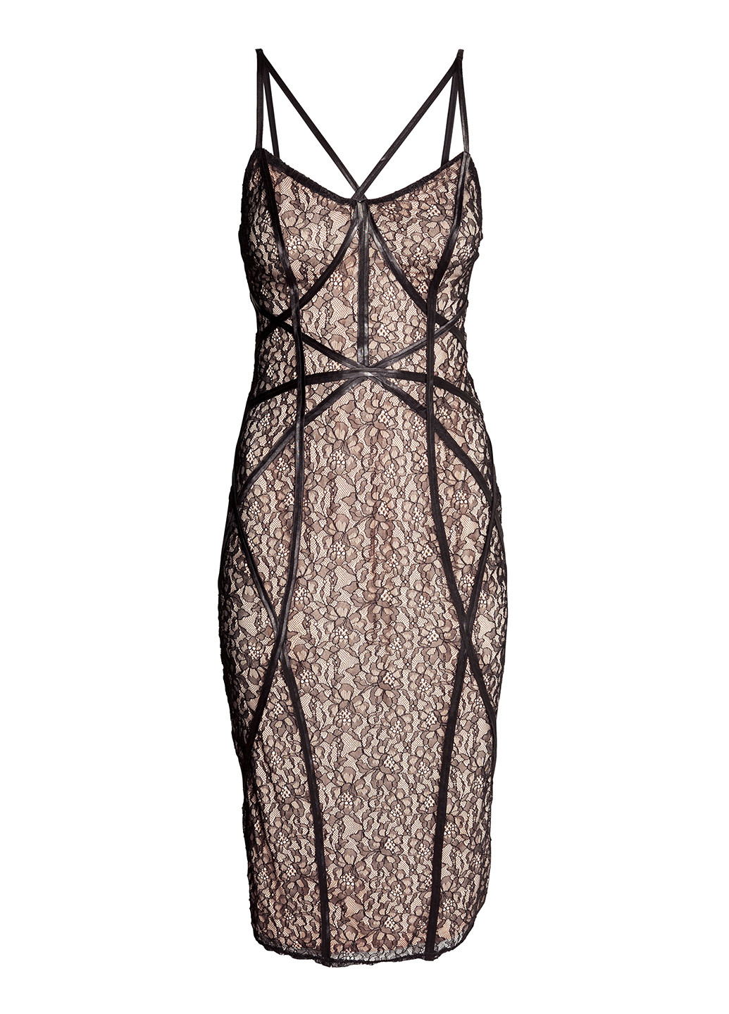 Бежевое коктейльное платье с открытыми плечами H&M однотонное