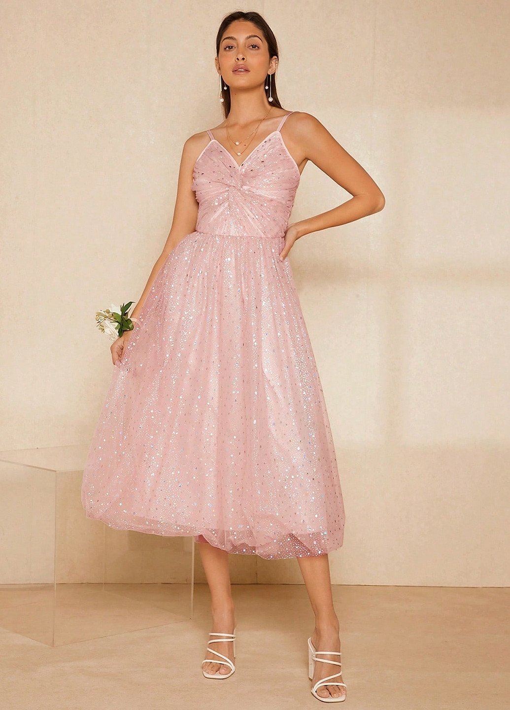 Рожева вечірня сукня з пишною спідницею SHEIN однотонна