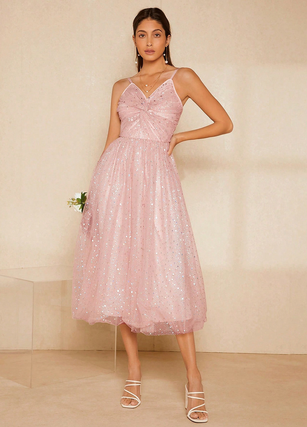 Рожева вечірня сукня з пишною спідницею SHEIN однотонна