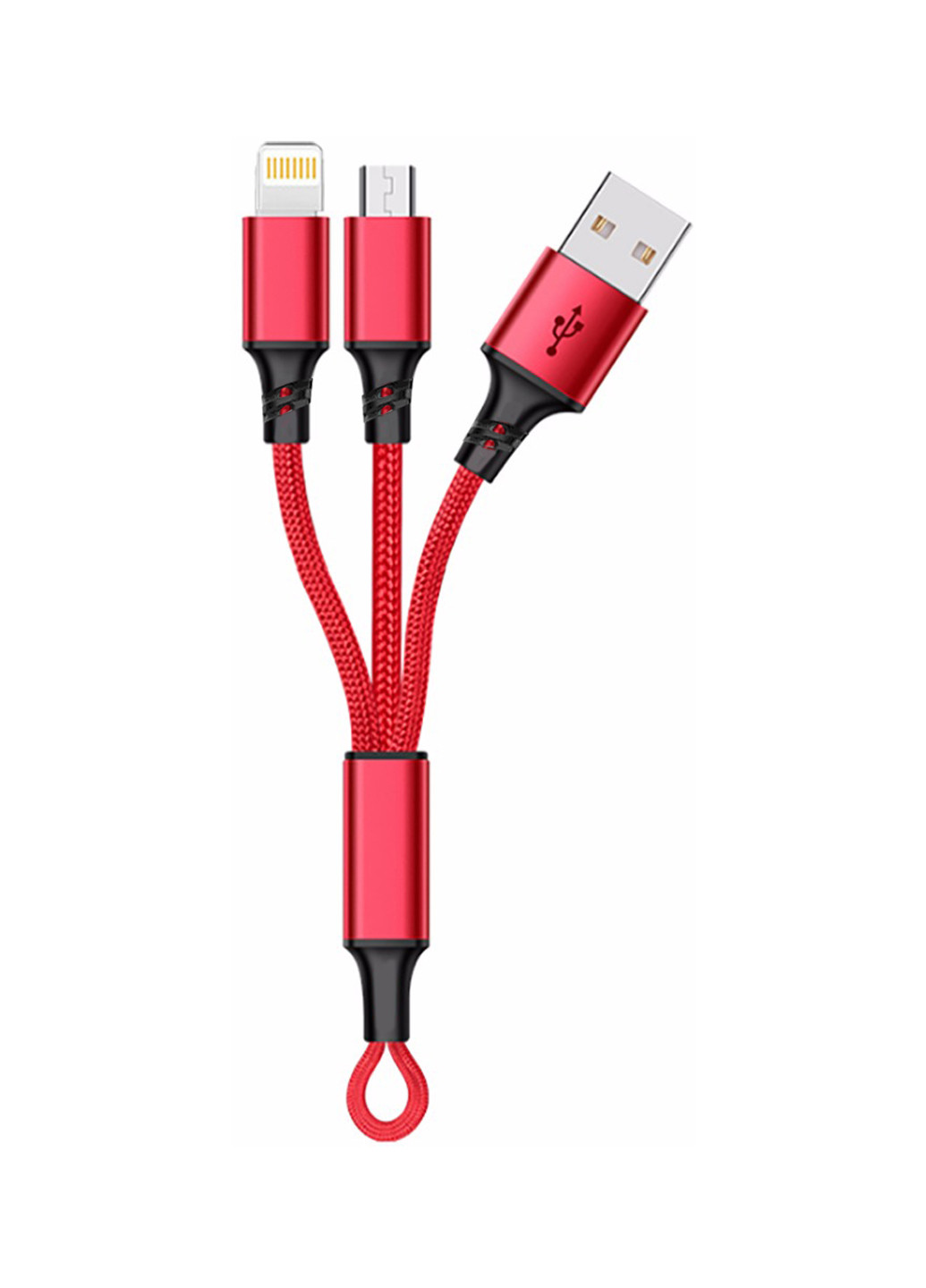 Кабель-брелок USB key Red, 2 в 1 - Lightning, Micro USB, 20 см XoKo sc-205 (132572871)