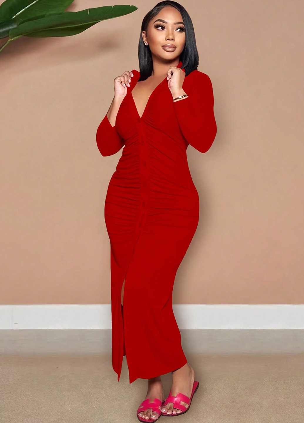 Червона кежуал сукня сукня-сорочка SHEIN однотонна