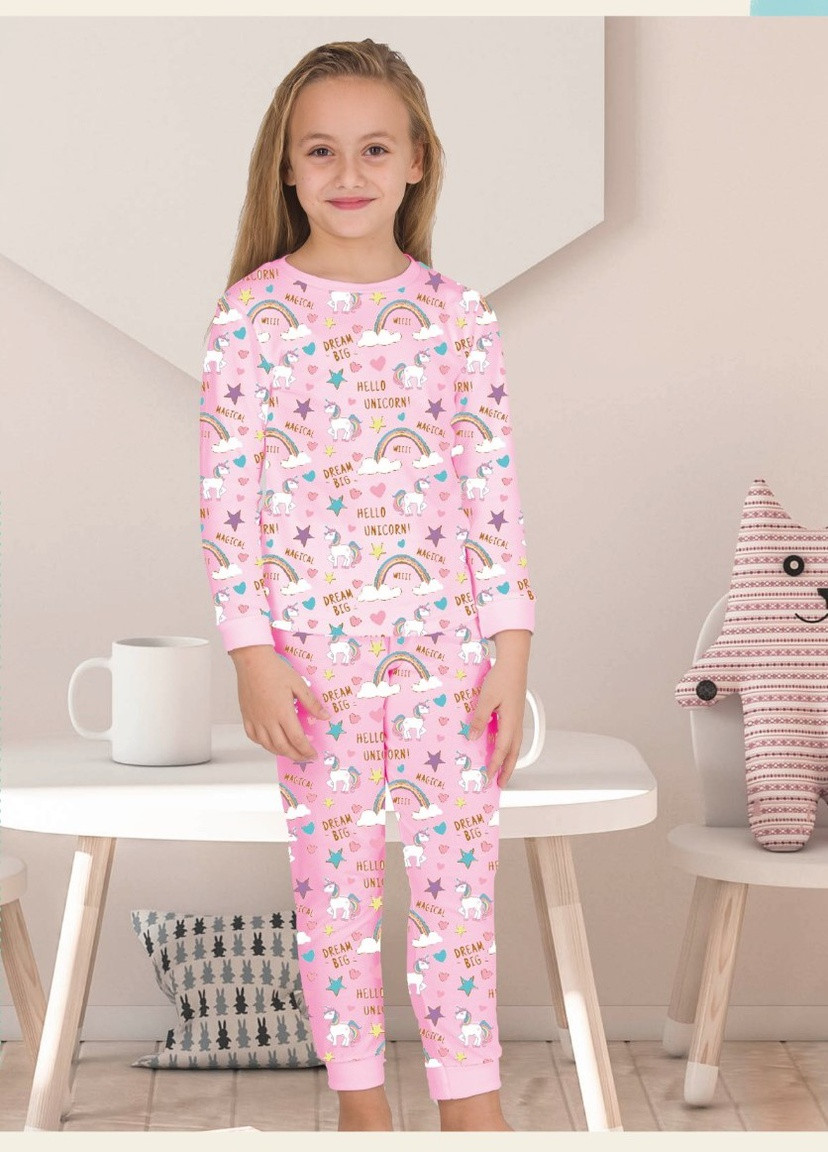 Розовая всесезон комплект пижама (свитшот, брюки) Elmaskids