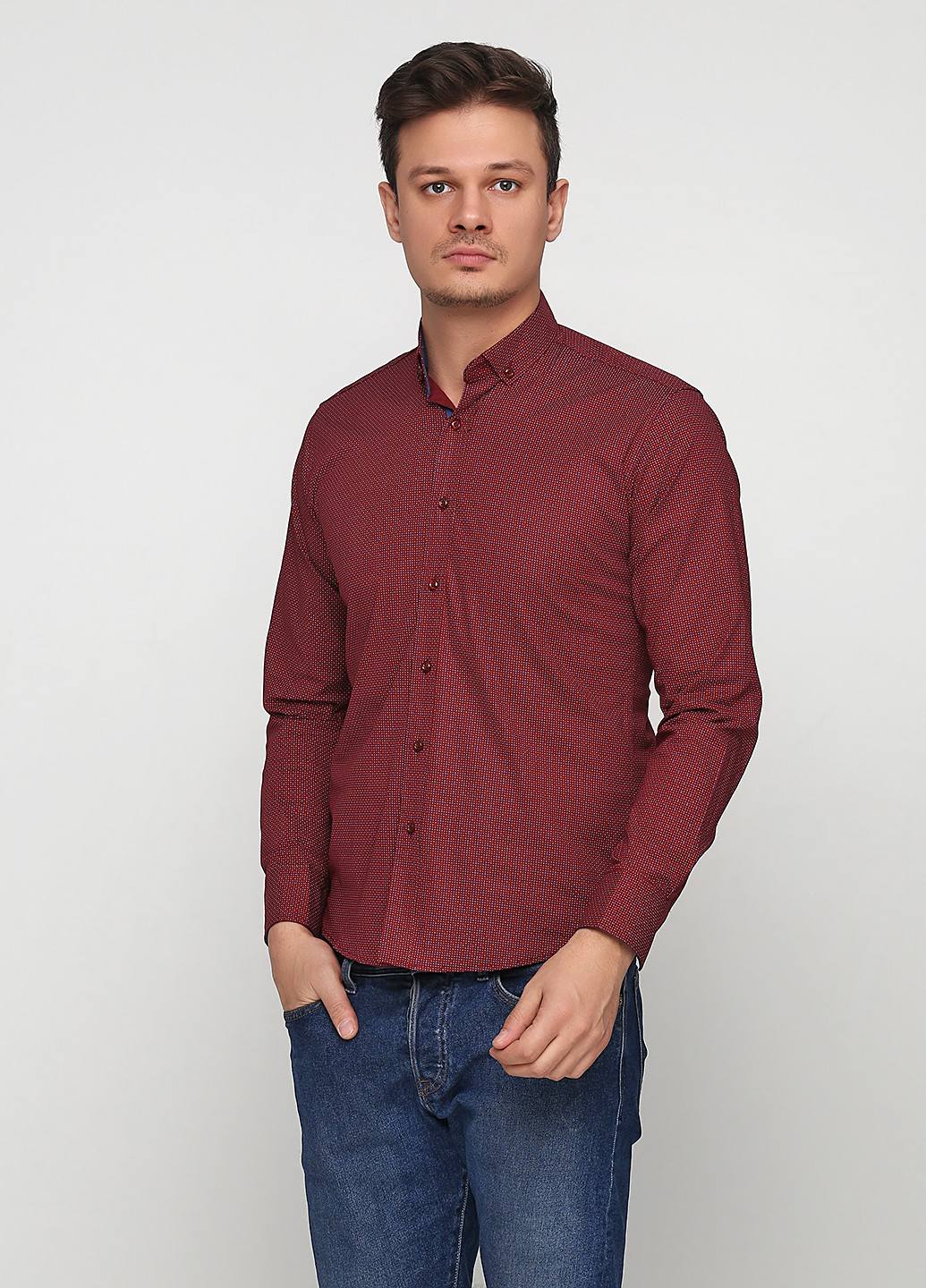 Бордовая кэжуал рубашка в горошек Recobar с длинным рукавом