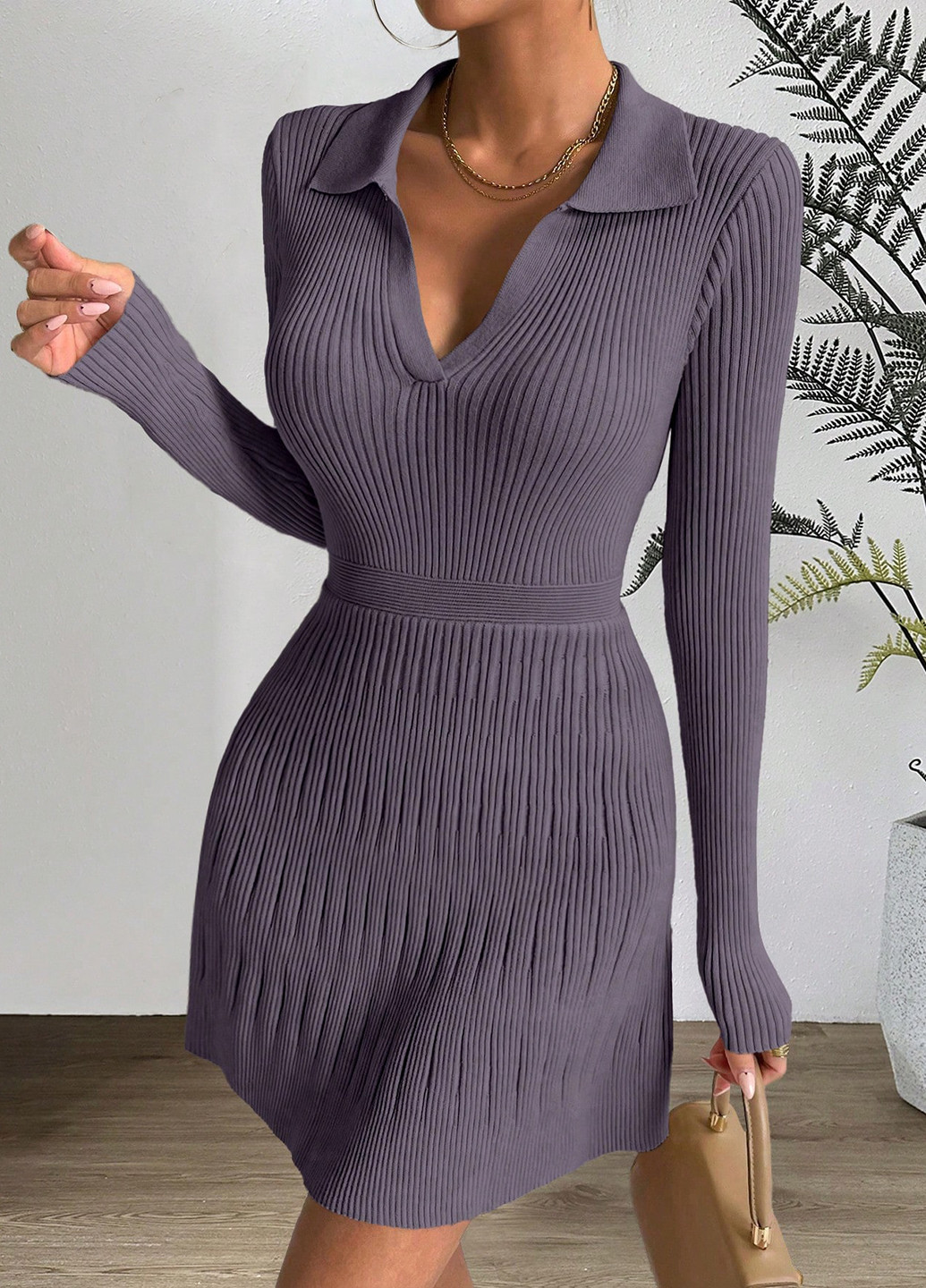 Лавандовое праздничный, кэжуал платье а-силуэт, платье-свитер SHEIN однотонное