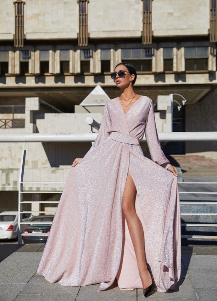 Розовое вечернее платье а-силуэт, с юбкой-солнце FashionYouWant однотонное