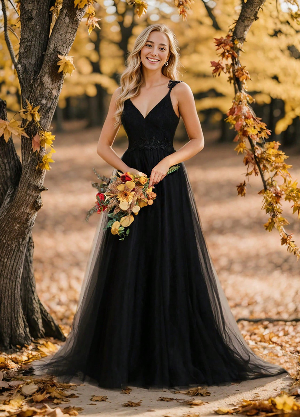 Черное вечернее платье клеш, со шлейфом SHEIN однотонное