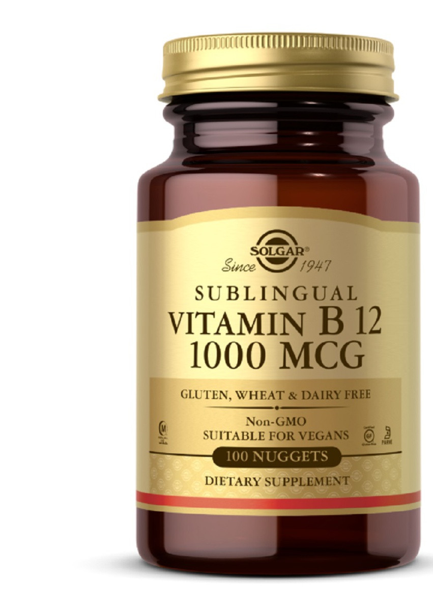 Вітамін В12, сублінгвально, Vitamin B12, 1000 мкг, 100 наггетсів Solgar (228292971)