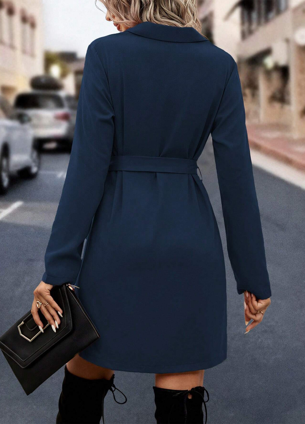 Темно-синее деловое, кэжуал платье платье-жакет SHEIN однотонное