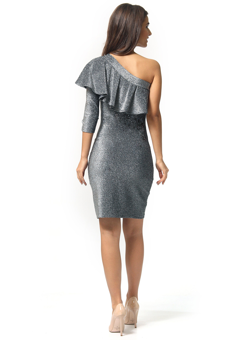 Серебряное коктейльное платье бандажное Agata Webers меланжевое