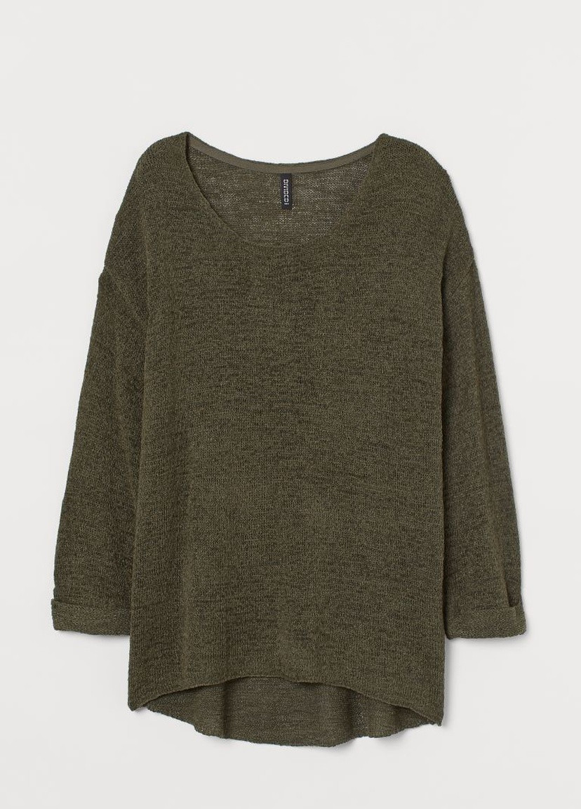 Оливковий (хакі) демісезонний светр рідкісної в'язки H&M