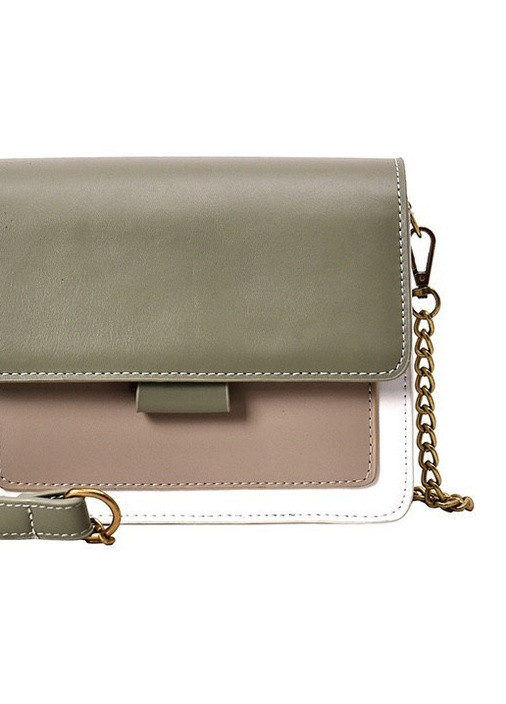 Женская классическая сумочка через плечо кросс-боди на ремешке цепочке на три отдела оливковая зеленая хаки NoName (251204268)
