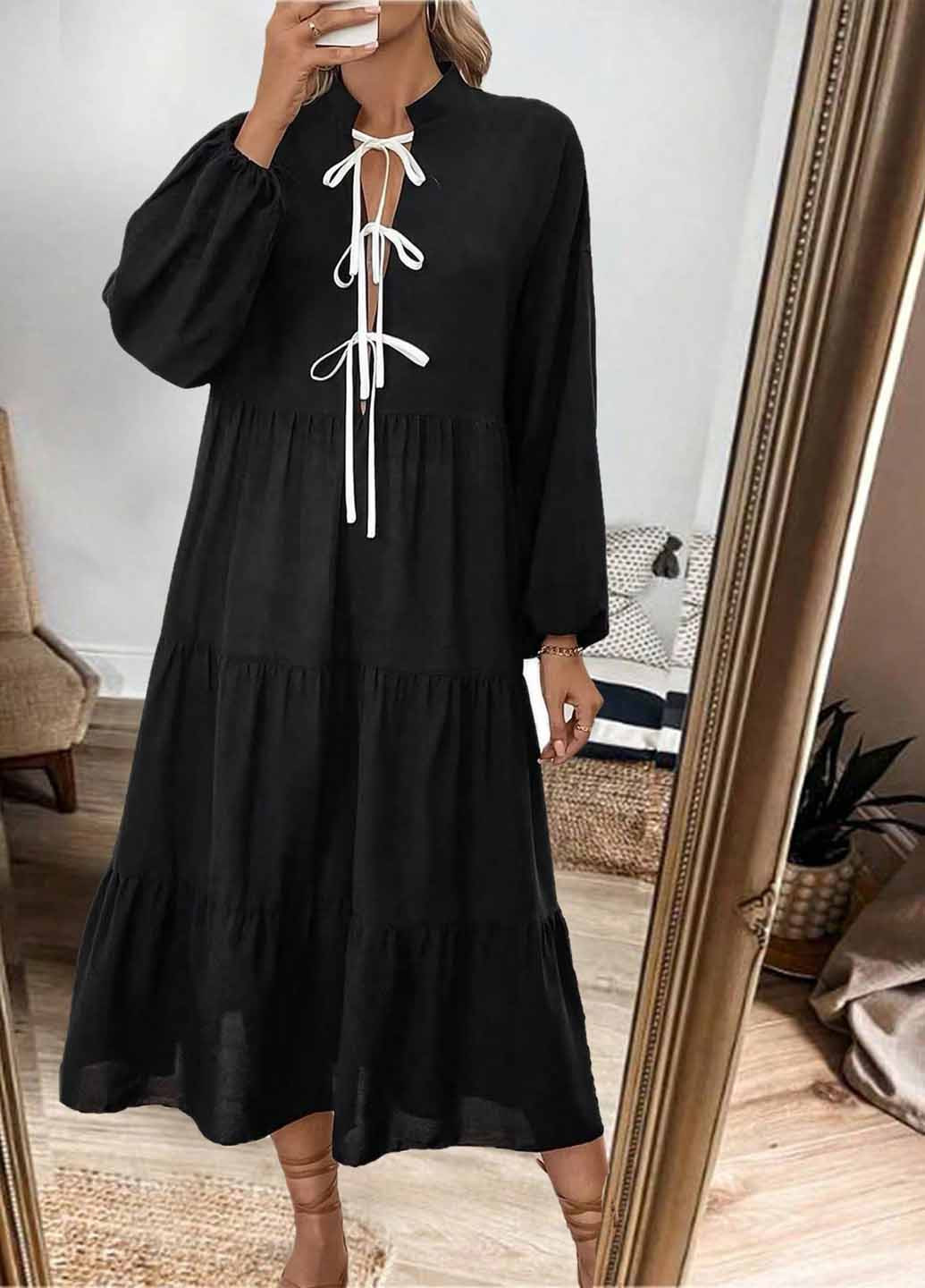 Черное кэжуал платье а-силуэт SHEIN однотонное