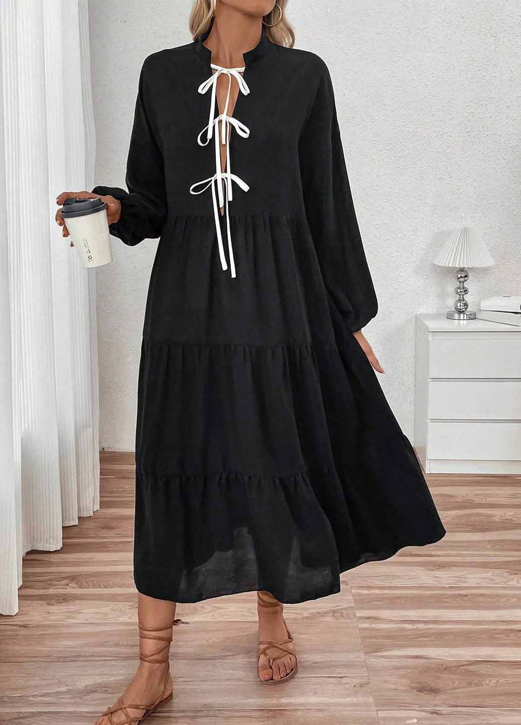 Черное кэжуал платье а-силуэт SHEIN однотонное