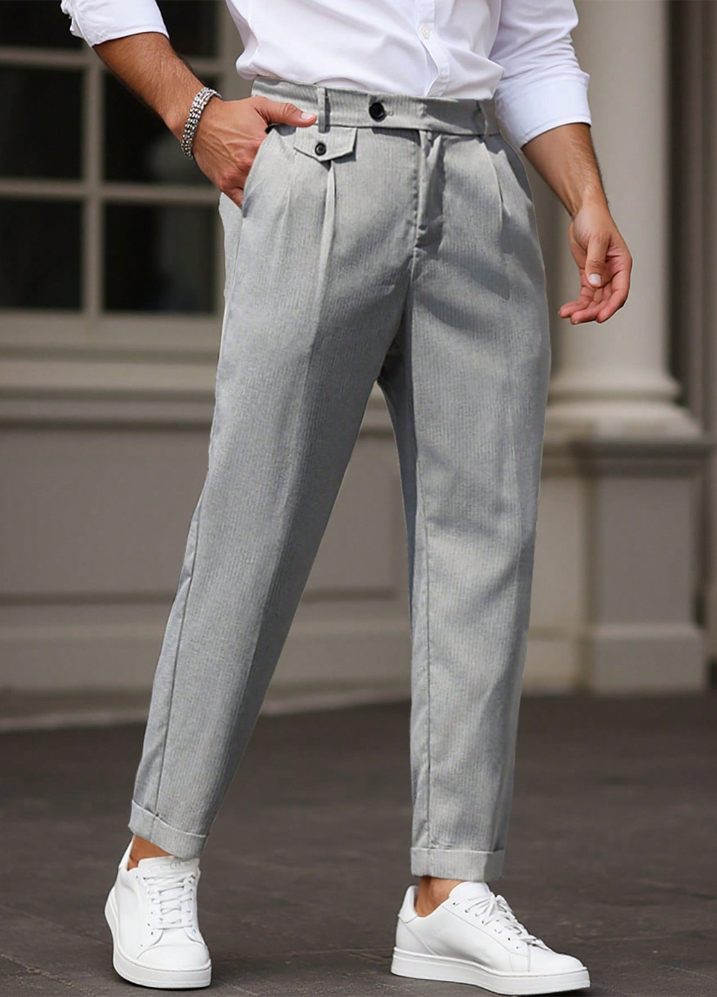 Светло-серые классические, кэжуал демисезонные зауженные брюки SHEIN