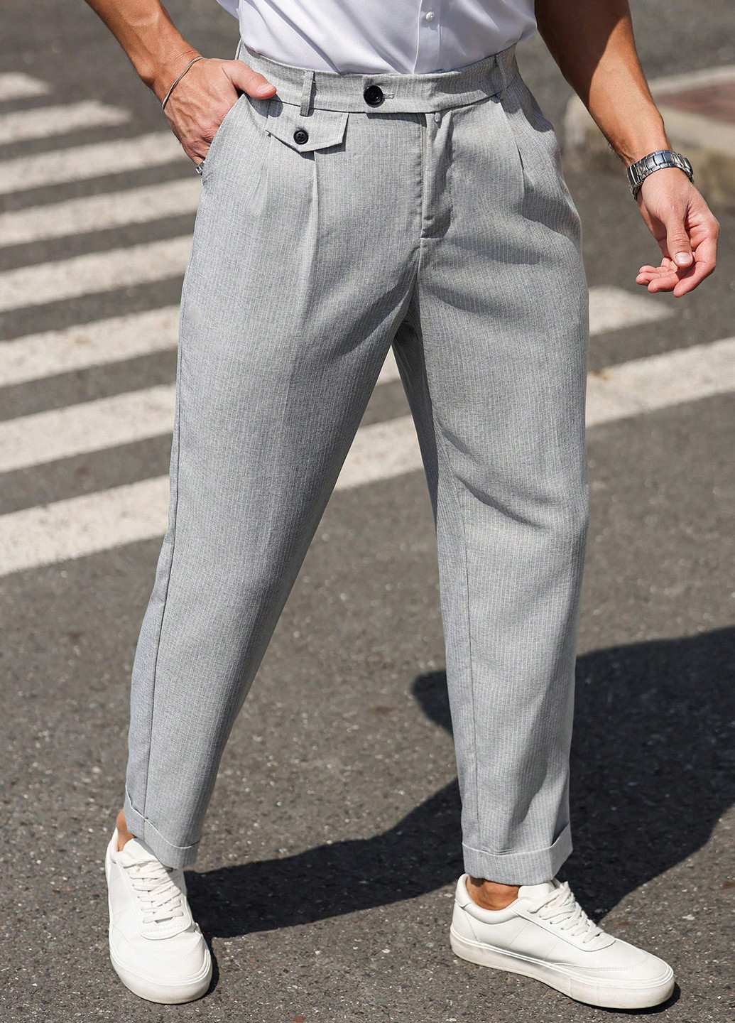 Светло-серые классические, кэжуал демисезонные зауженные брюки SHEIN