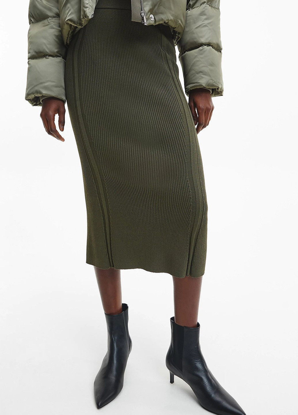 Зеленая кэжуал однотонная юбка Calvin Klein