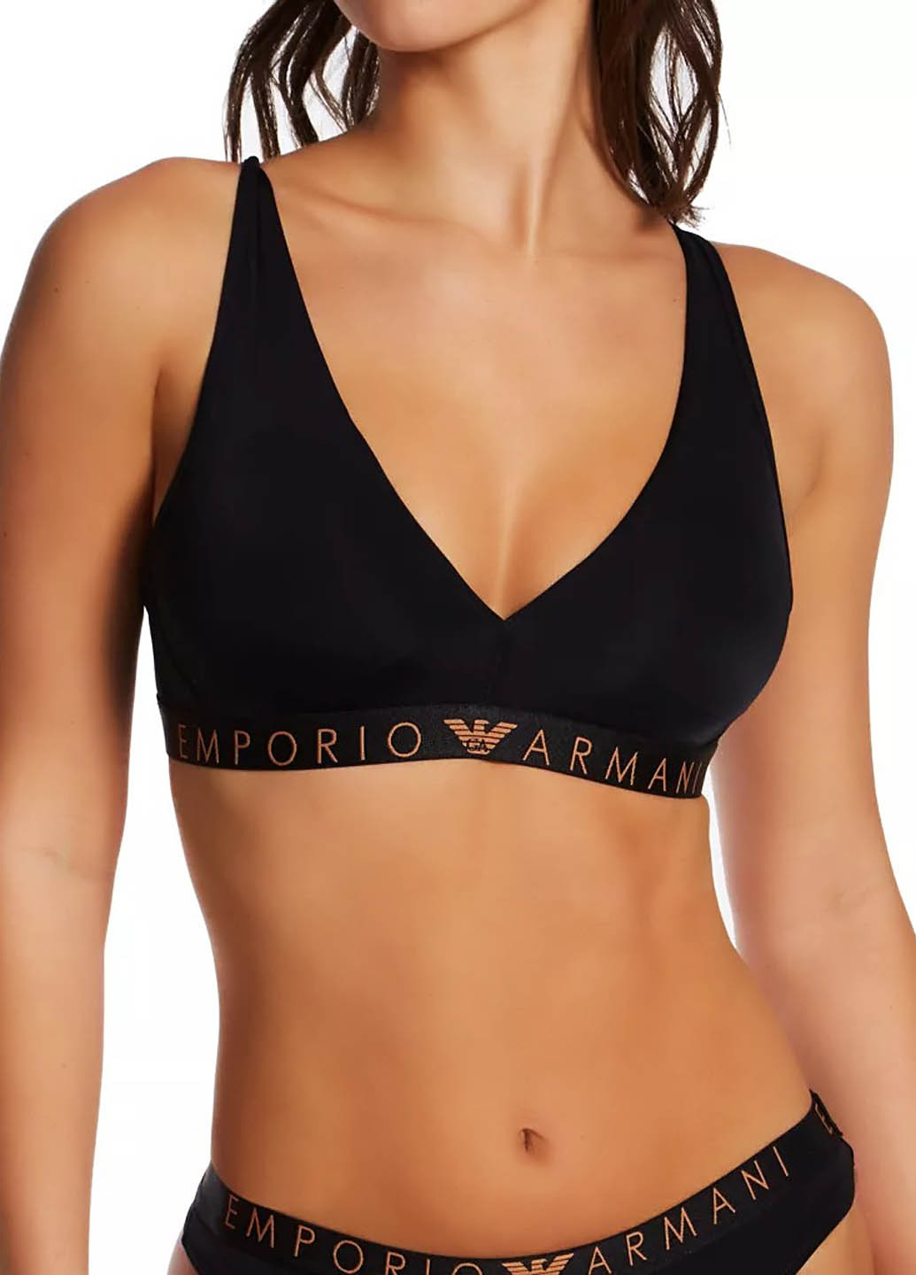 Чёрный бралетт бюстгальтер Emporio Armani без косточек полиамид