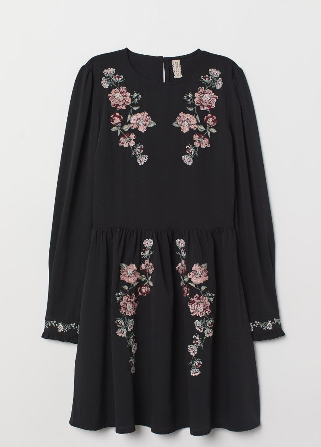 Чорна кежуал плаття, сукня кльош H&M з квітковим принтом