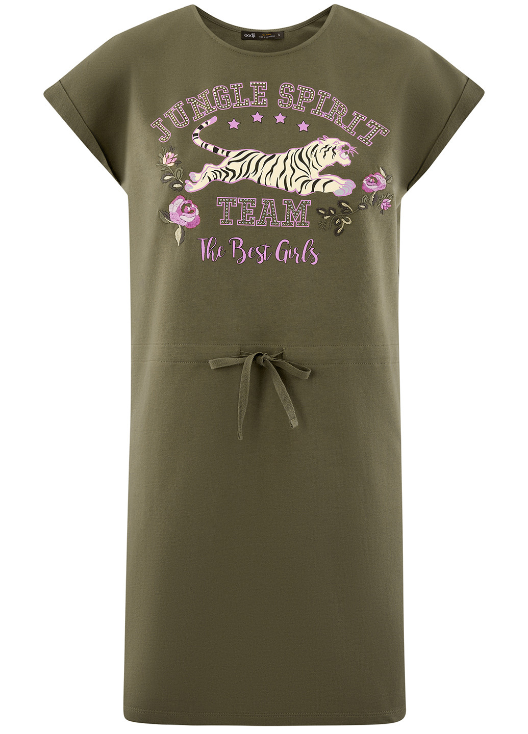 Оливковое (хаки) кэжуал платье Oodji с рисунком