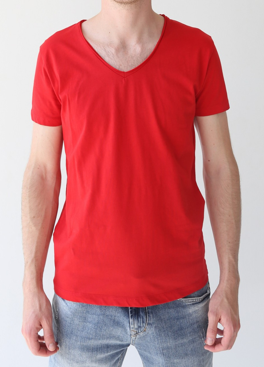 Красная футболка мужская красная хлопковая база с коротким рукавом Wolee Прямая