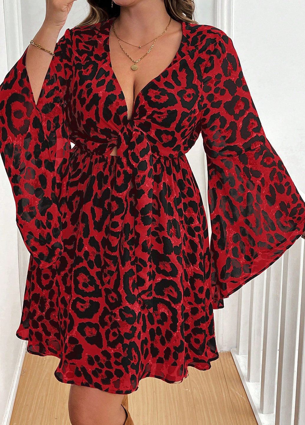 Бордова кежуал сукня в стилі армпір SHEIN леопардовий