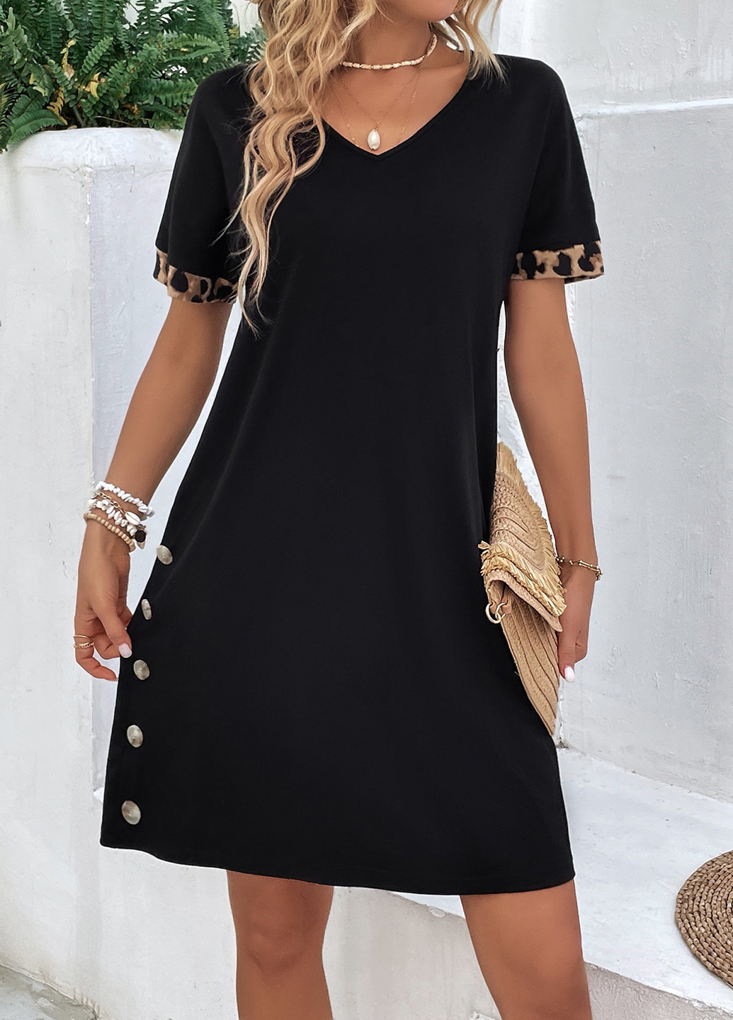 Чорна кежуал сукня сукня-футболка, а-силует SHEIN колор блок