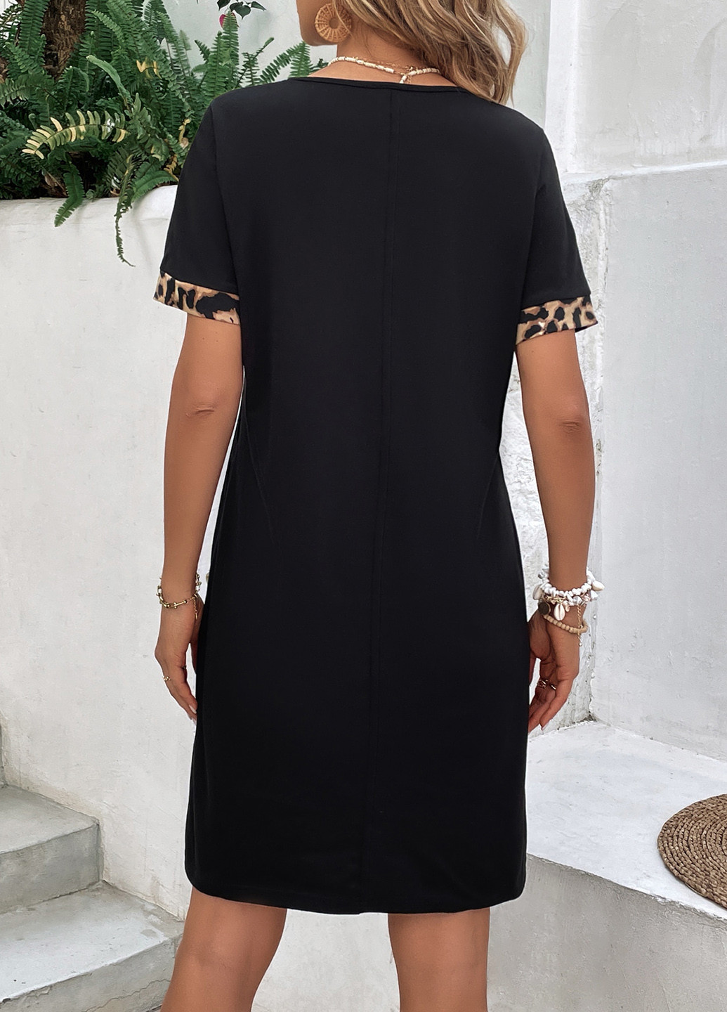 Чорна кежуал сукня сукня-футболка, а-силует SHEIN колор блок