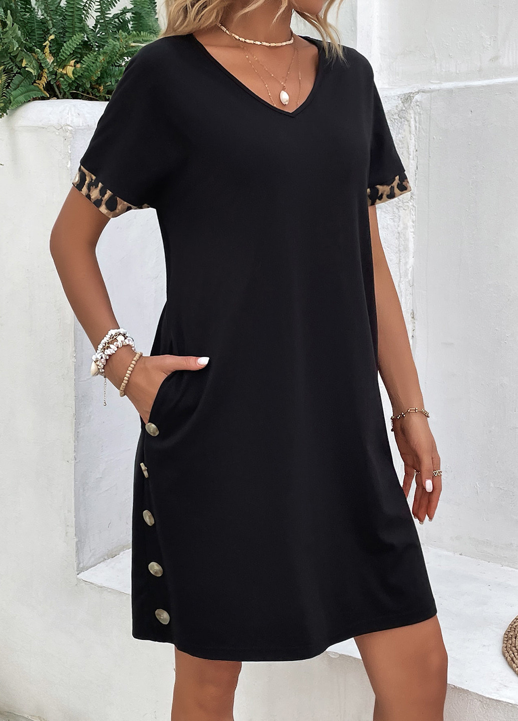 Чорна кежуал сукня сукня-футболка, а-силует SHEIN колор блок