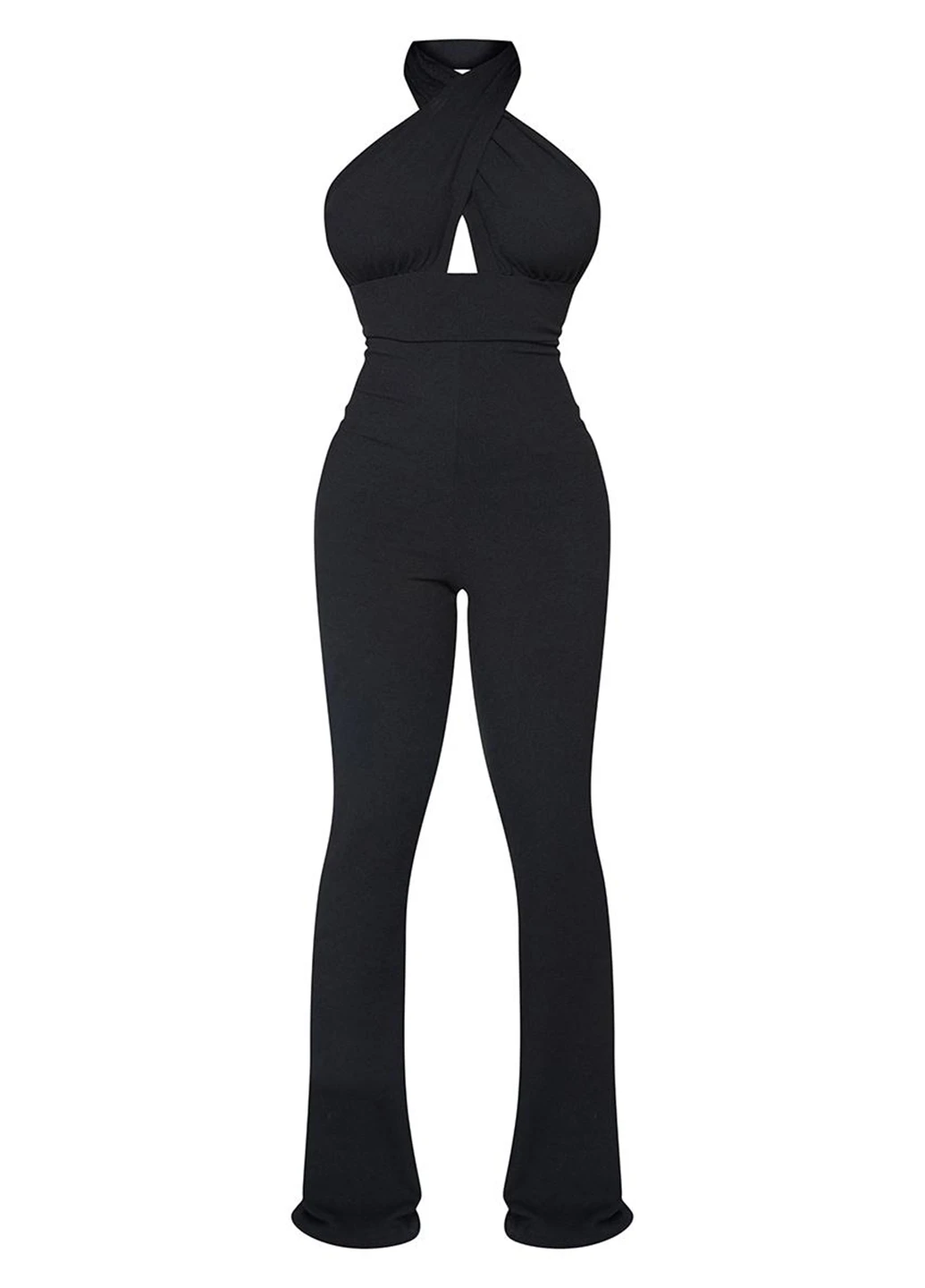 Комбинезон PrettyLittleThing комбинезон-брюки однотонный чёрный коктейльный полиэстер, трикотаж
