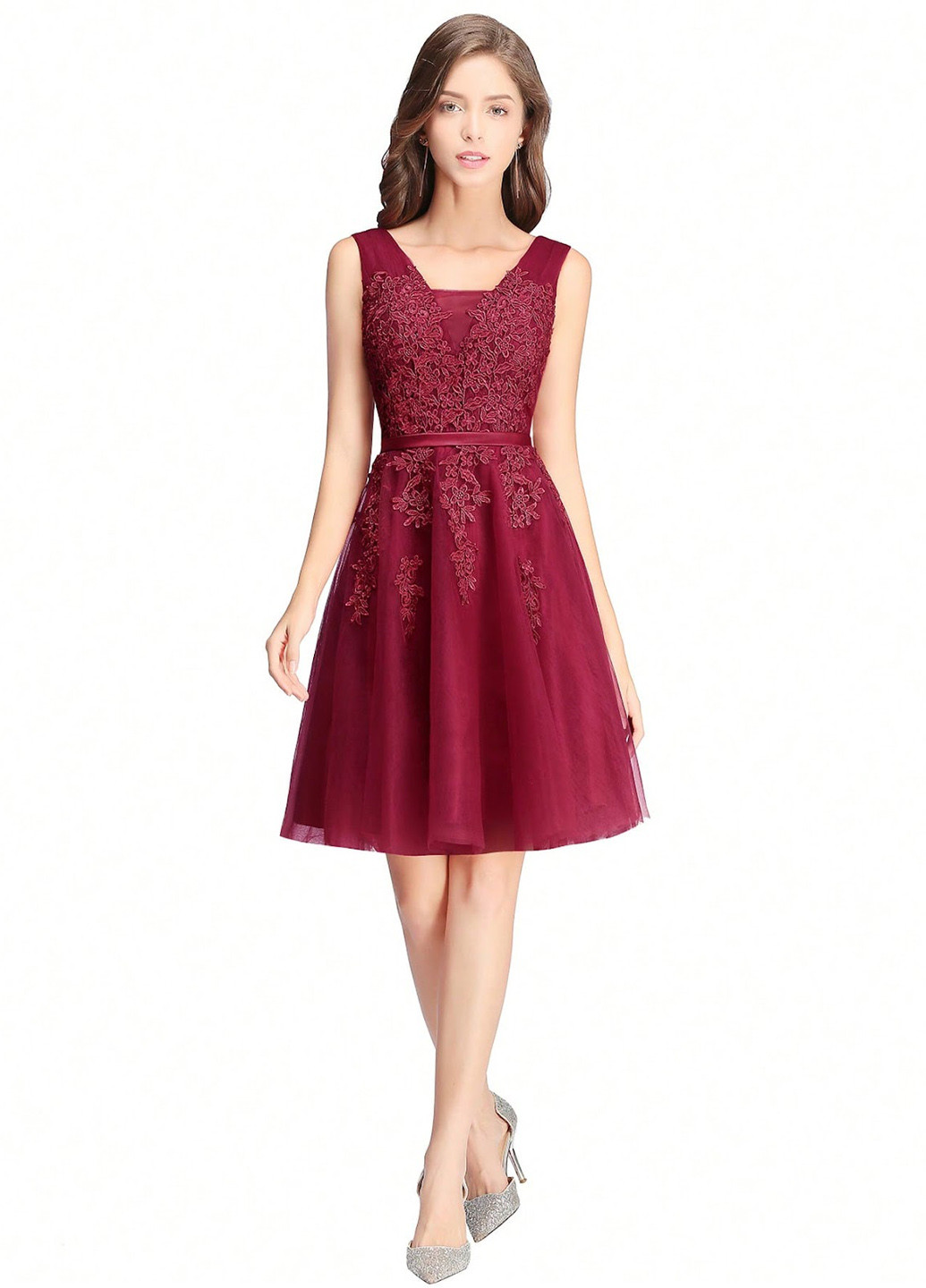 Бордова коктейльна сукня а-силует SHEIN однотонна