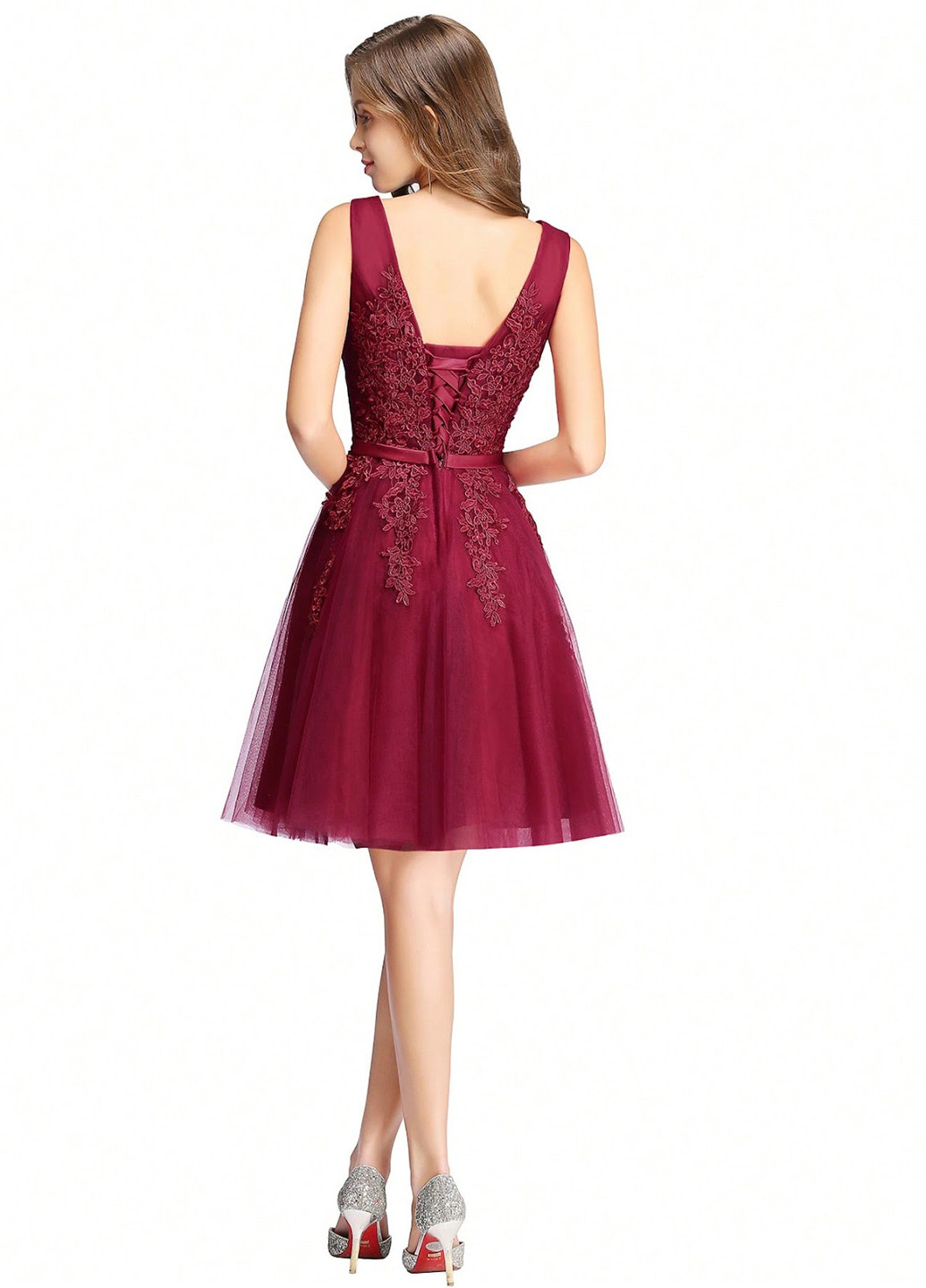 Бордова коктейльна сукня а-силует SHEIN однотонна