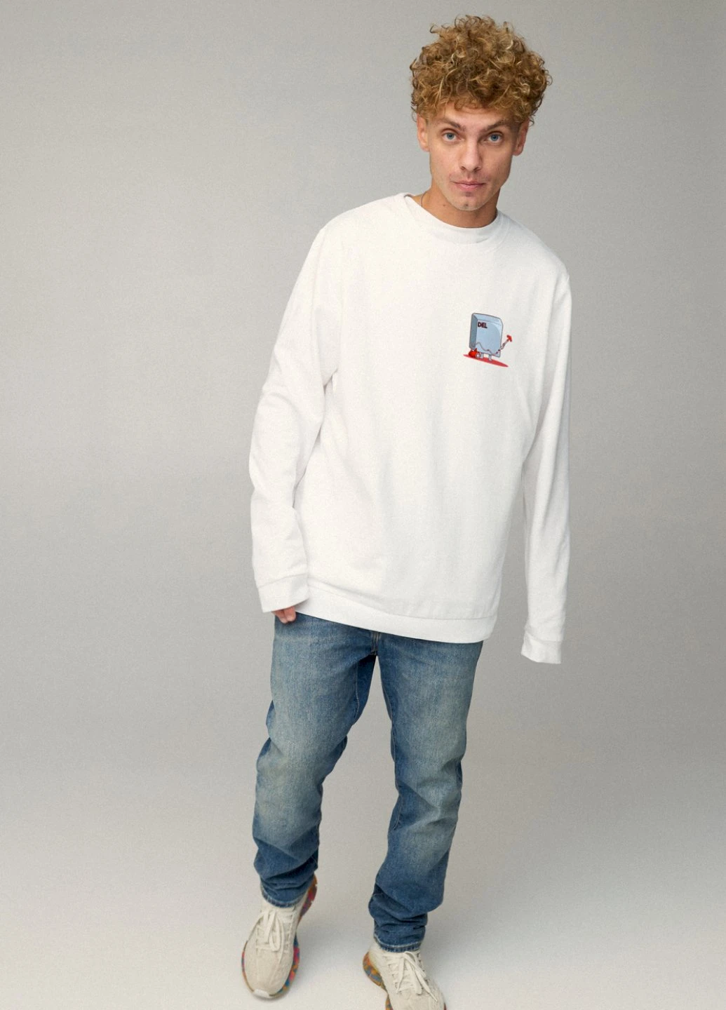 Белый світшот чоловічий oversize /no flis/ YAPPI рисунок (254557627)